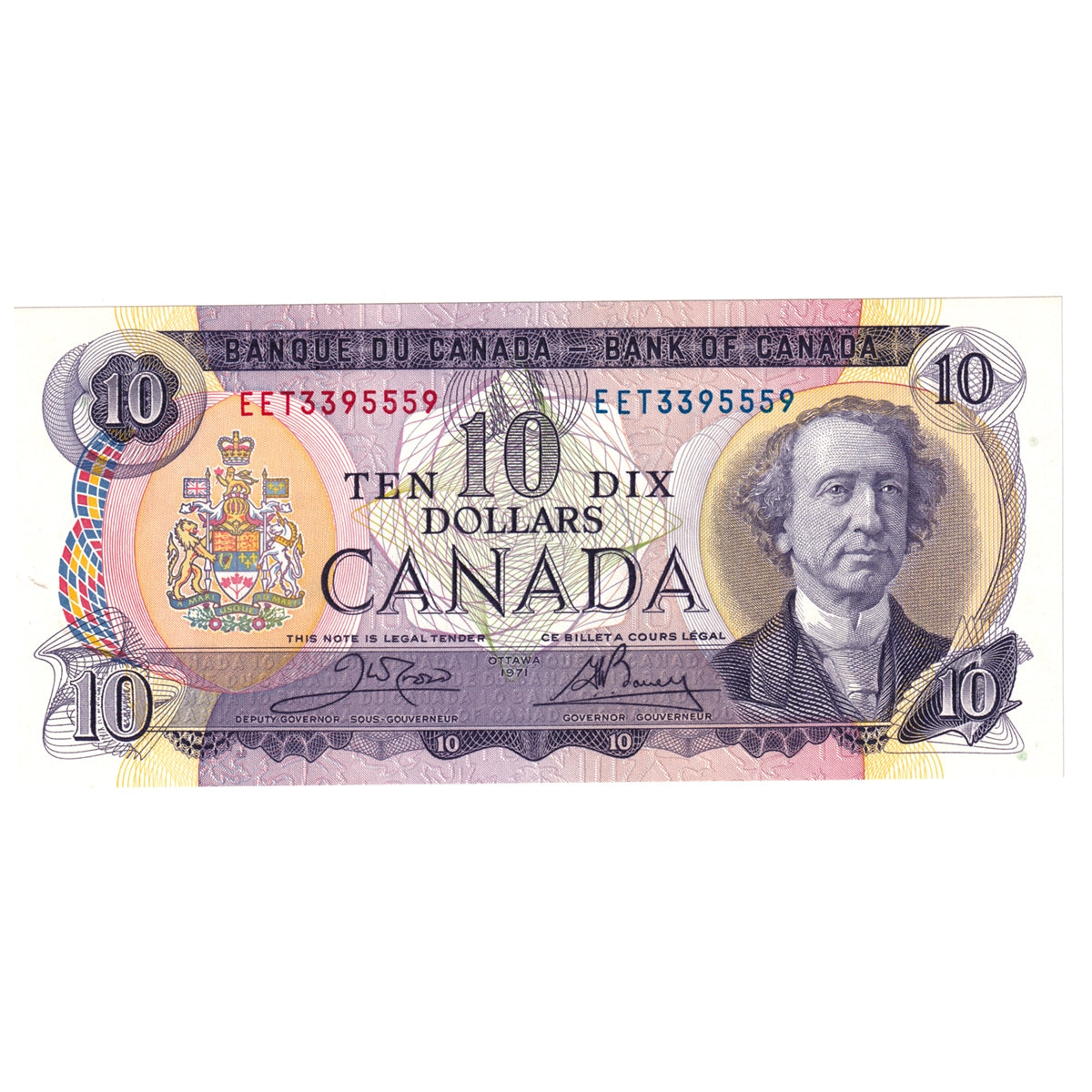 BC-49d 1971 Canada $10 Crow-Bouey, EET, Choice Uncirculated (CUNC63)