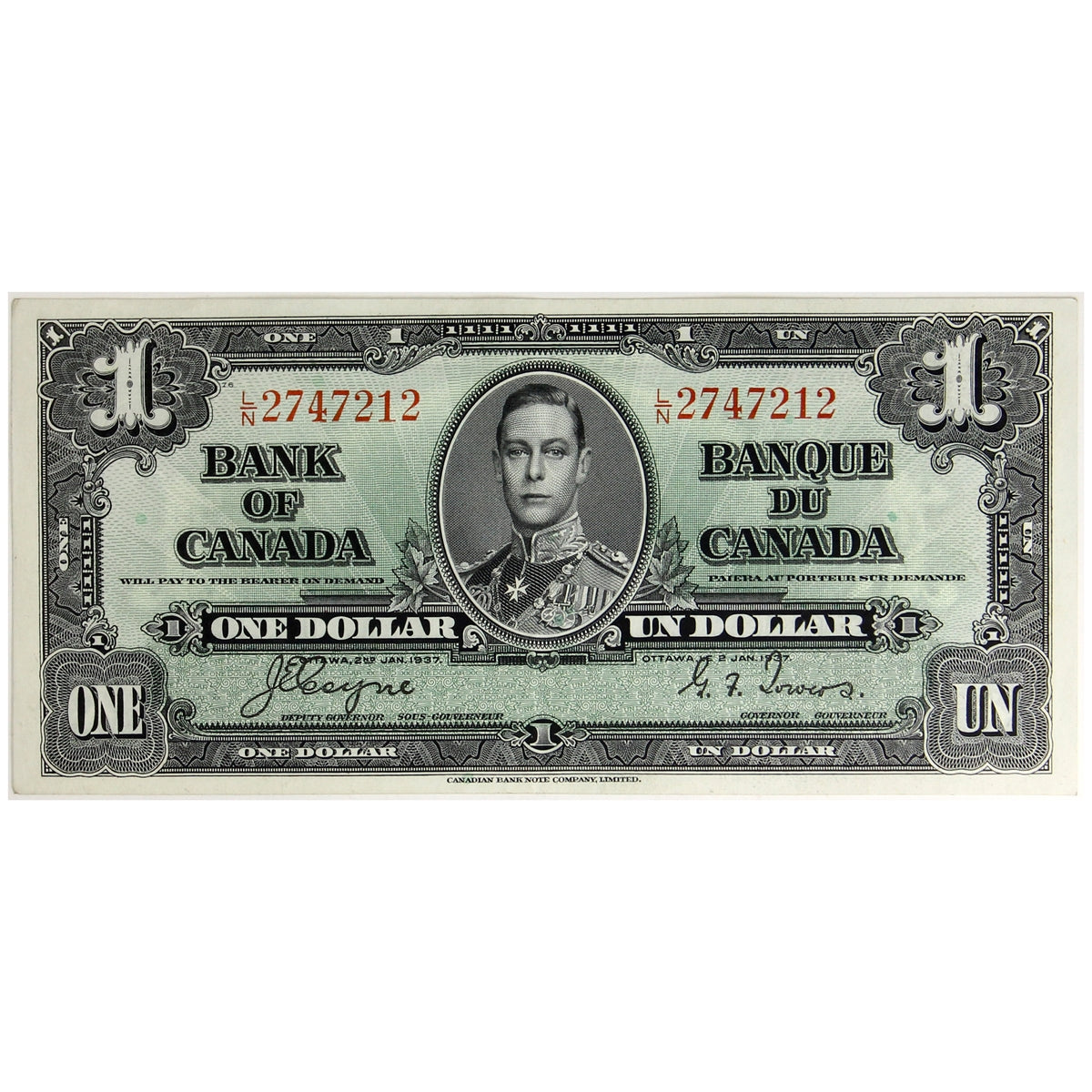 BC-21d 1937 Canada $1 Coyne-Towers, L/N, EF-AU (EF45)