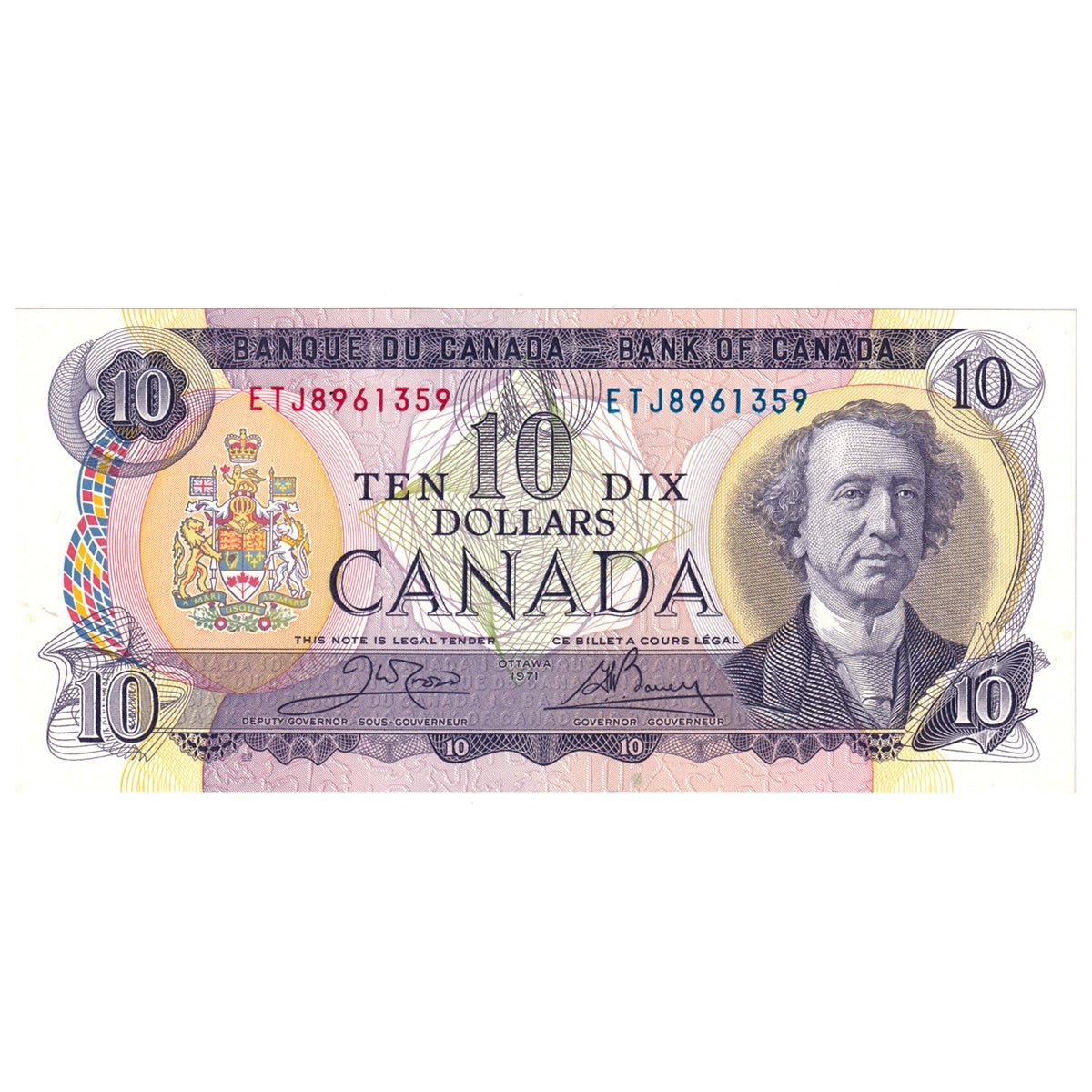 BC-49d 1971 Canada $10 Crow-Bouey, ETJ, Choice Uncirculated (CUNC63)
