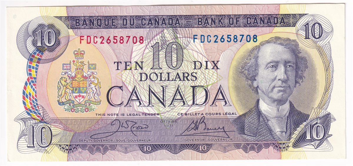 BC-49d 1971 Canada $10 Crow-Bouey, FDC, Almost Uncirculated (AU50)