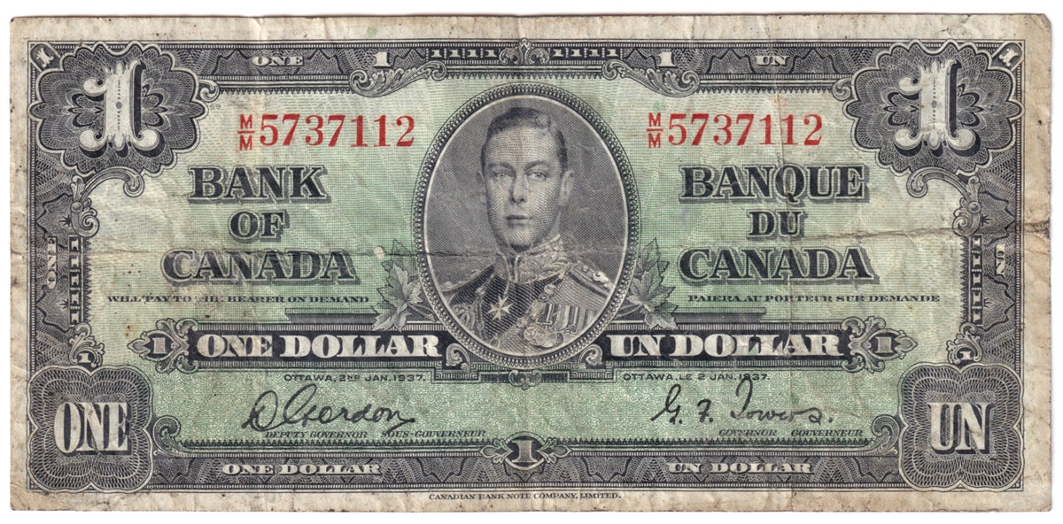 BC-21c 1937 Canada $1 Gordon-Towers, M/M, CIRC