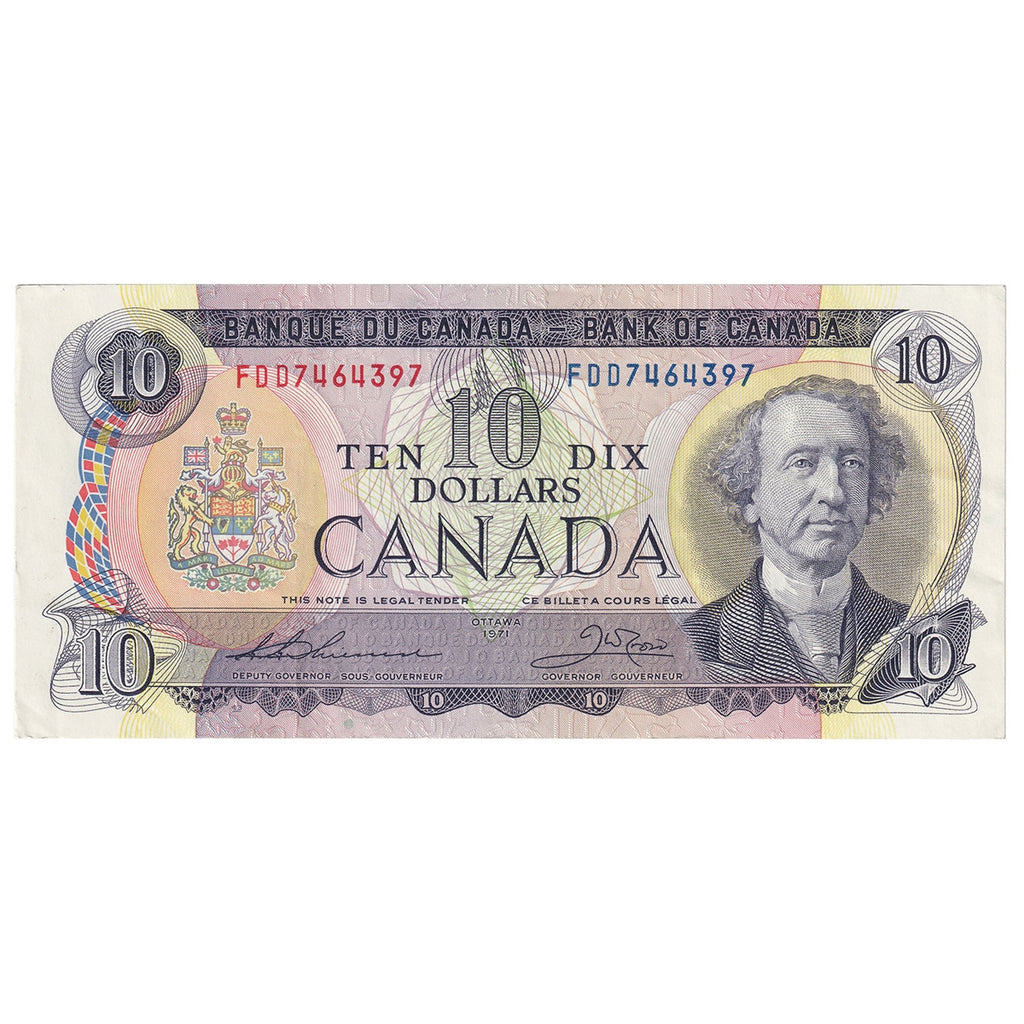 BC-49e 1971 Canada $10 Thiessen-Crown, FDD, CIRC
