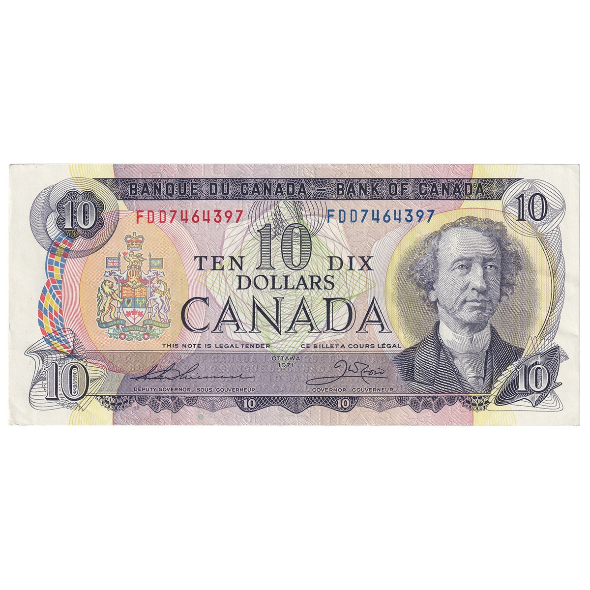 BC-49e 1971 Canada $10 Thiessen-Crown, FDD, CIRC