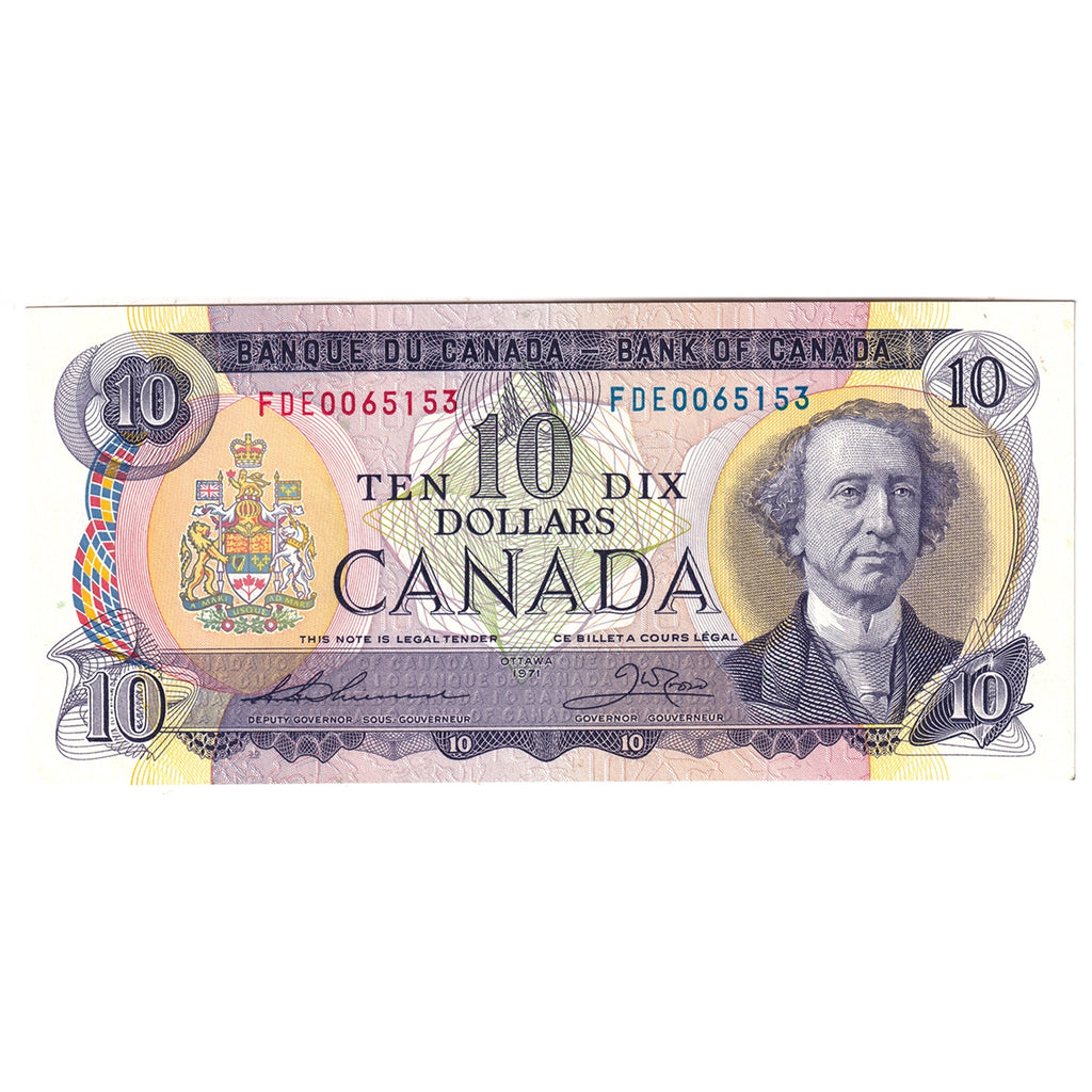 BC-49e 1971 Canada $10 Thiessen-Crow, FDE, Almost Uncirculated (AU50)