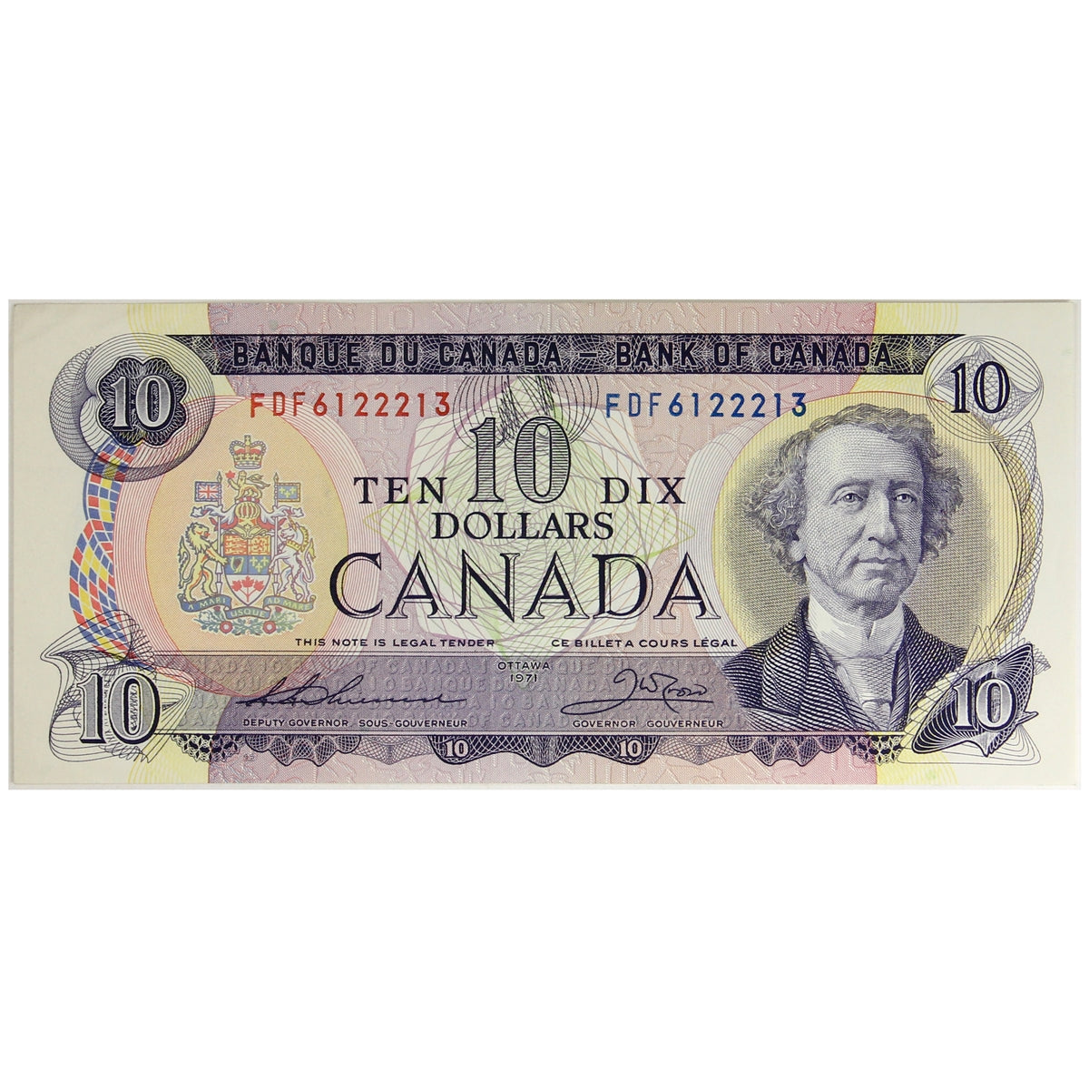BC-49e 1971 Canada $10 Thiessen-Crow, FDF, Circ