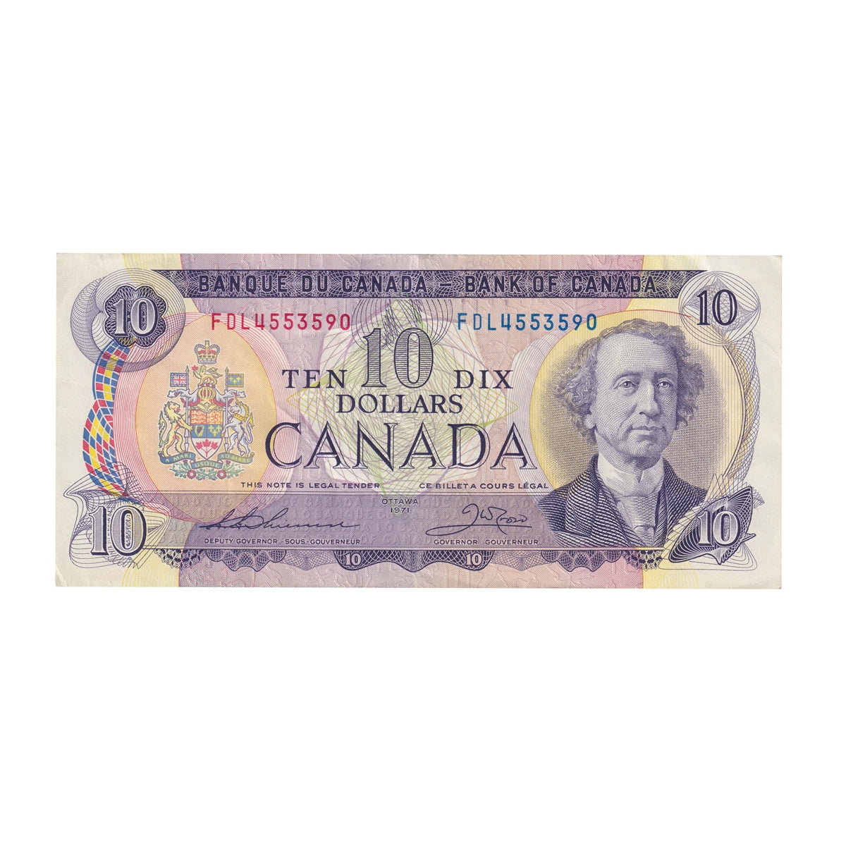 BC-49e 1971 Canada $10 Thiessen-Crow, FDL, Circ