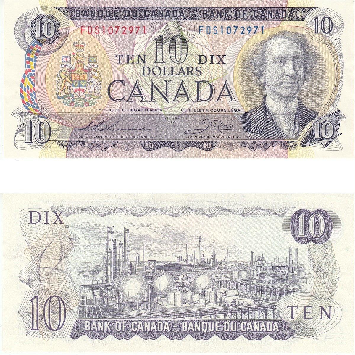 BC-49e 1971 Canada $10 Thiessen-Crow, FDS, Extra Fine (EF40)