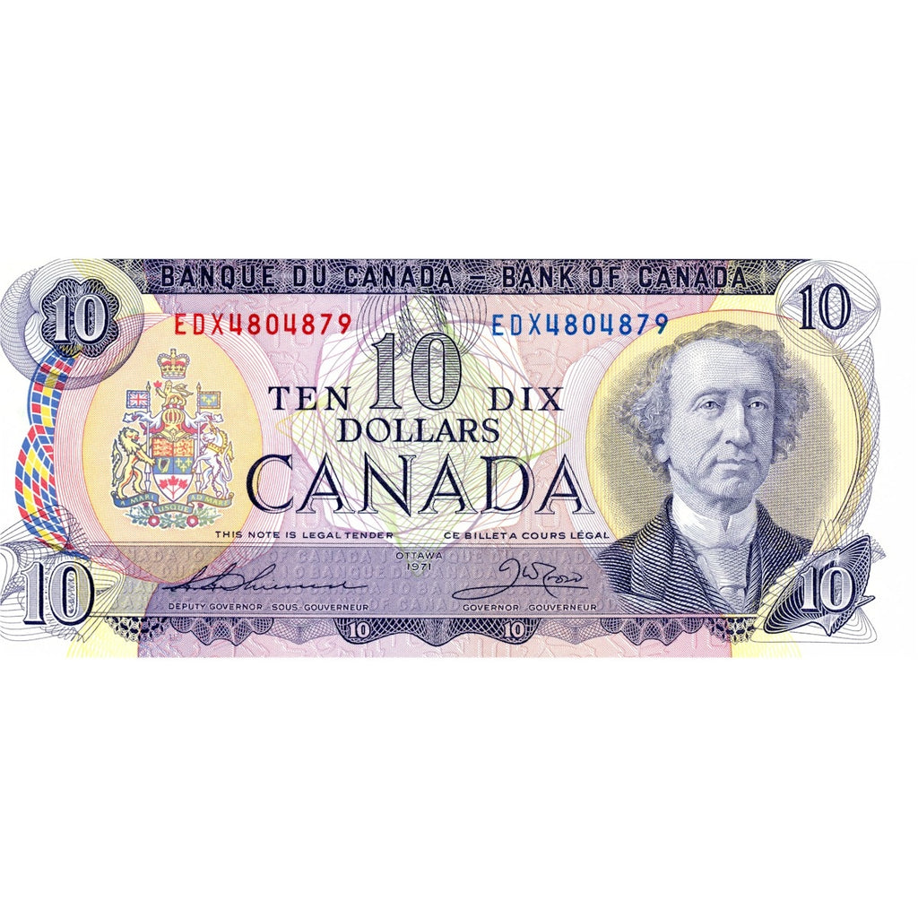 BC-49eA 1971 Canada $10 Thiessen-Crow, EDX, AU-UNC (AU55)