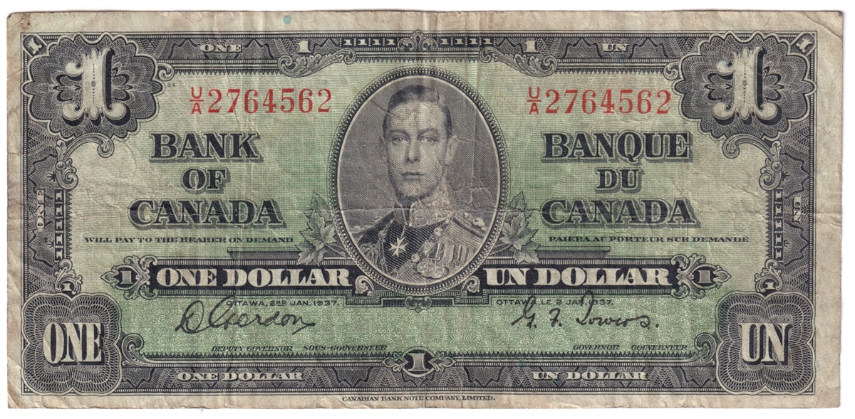 BC-21c 1937 Canada $1 Gordon-Towers, U/A, CIRC
