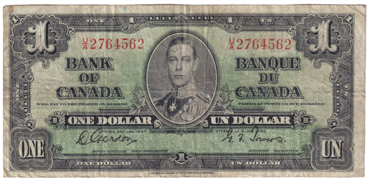 BC-21c 1937 Canada $1 Gordon-Towers, U/A, CIRC