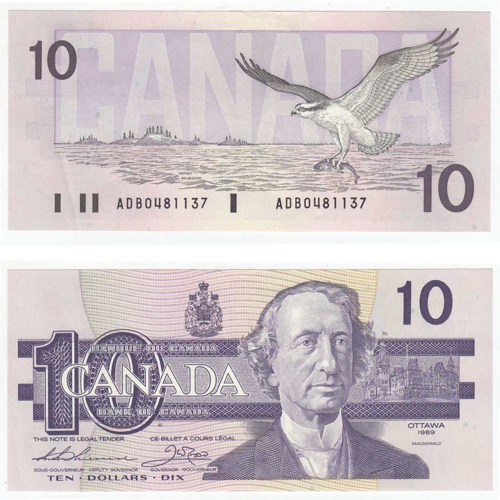 BC-57a 1989 Canada $10 Thiessen-Crow, ADB, Almost Uncirculated (AU50)