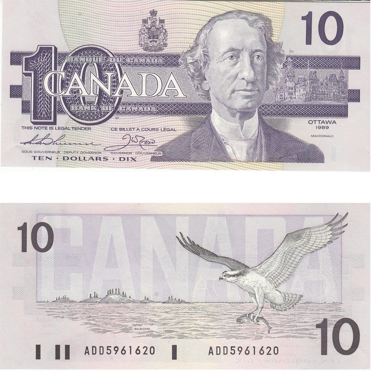 BC-57a 1989 Canada $10 Thiessen-Crow, ADD, Uncirculated (MS60)