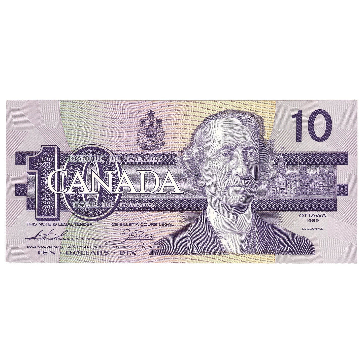 BC-57a 1989 Canada $10 Thiessen-Crow, ADL, UNC