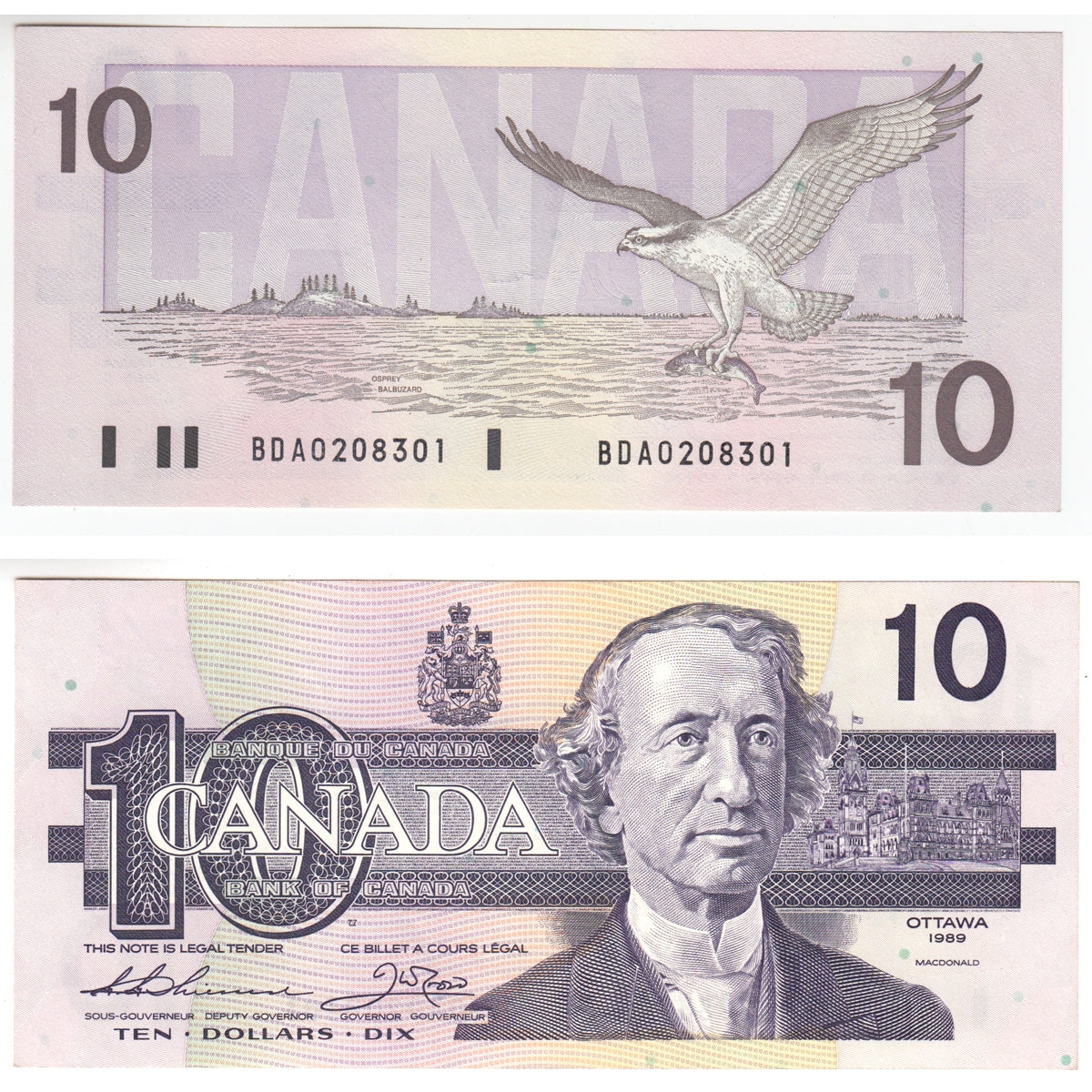 BC-57a 1989 Canada $10 Thiessen-Crow, BDA, Almost Uncirculated (AU50)