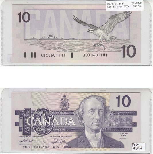 BC-57aA 1989 Canada $10 Thiessen-Crow, ADX, AU-UNC