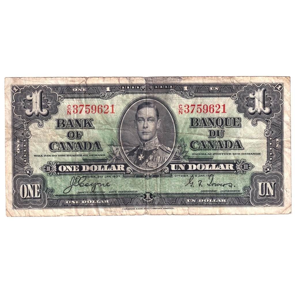 BC-21d 1937 Canada $1 Coyne-Towers, C/N, CIRC