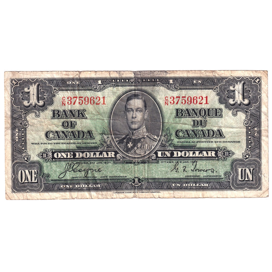 BC-21d 1937 Canada $1 Coyne-Towers, C/N, CIRC