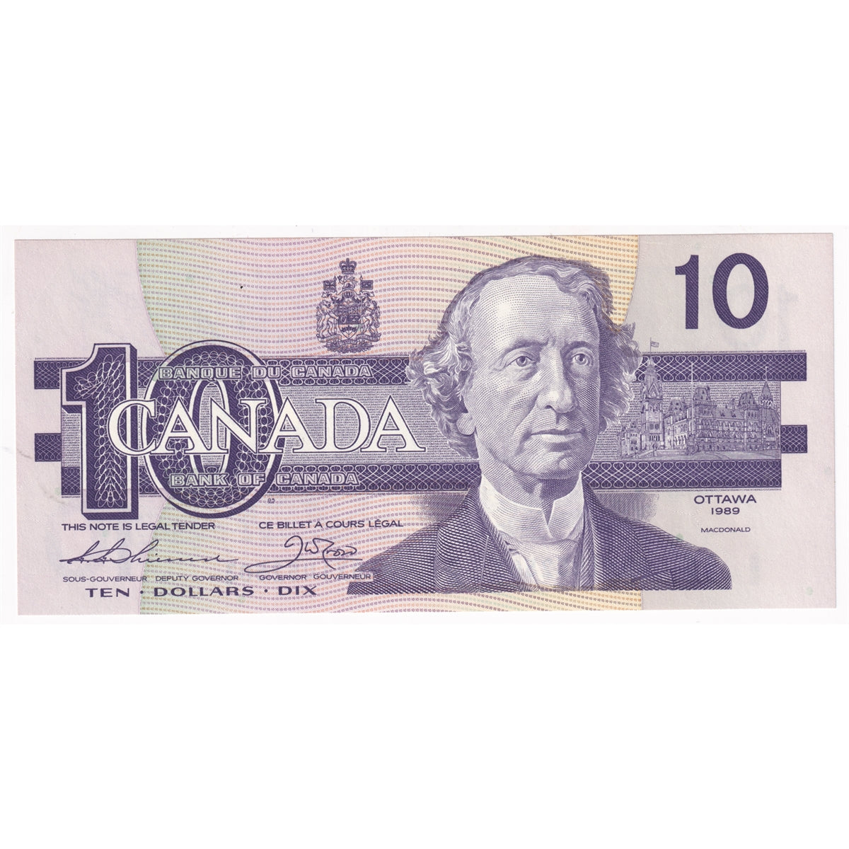 BC-57aA 1989 Canada $10 Thiessen-Crow, ADX, Choice Uncirculated (CUNC63)