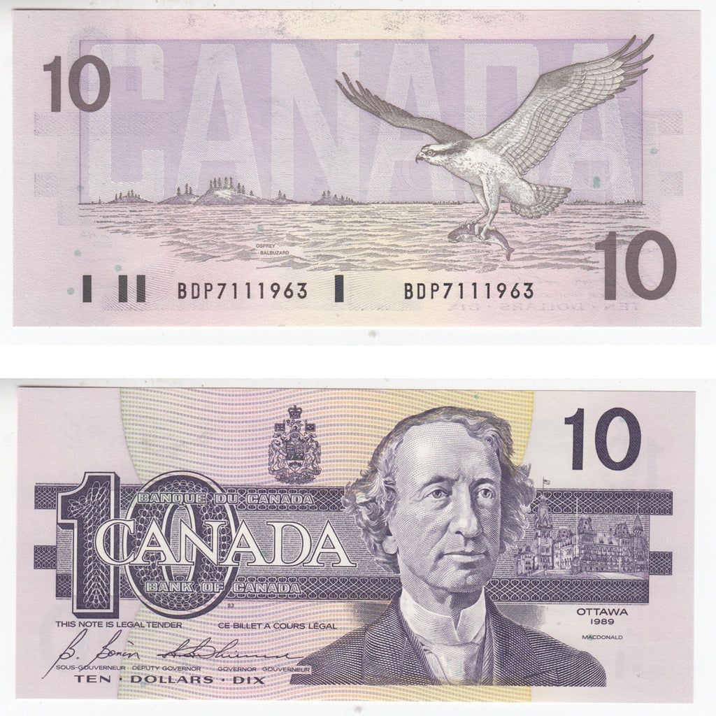 BC-57b 1989 Canada $10 Bonin-Thiessen, BDP, Choice Uncirculated (CUNC63)