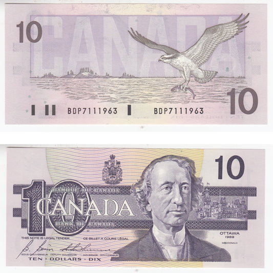 BC-57b 1989 Canada $10 Bonin-Thiessen, BDP, Choice Uncirculated (CUNC63)