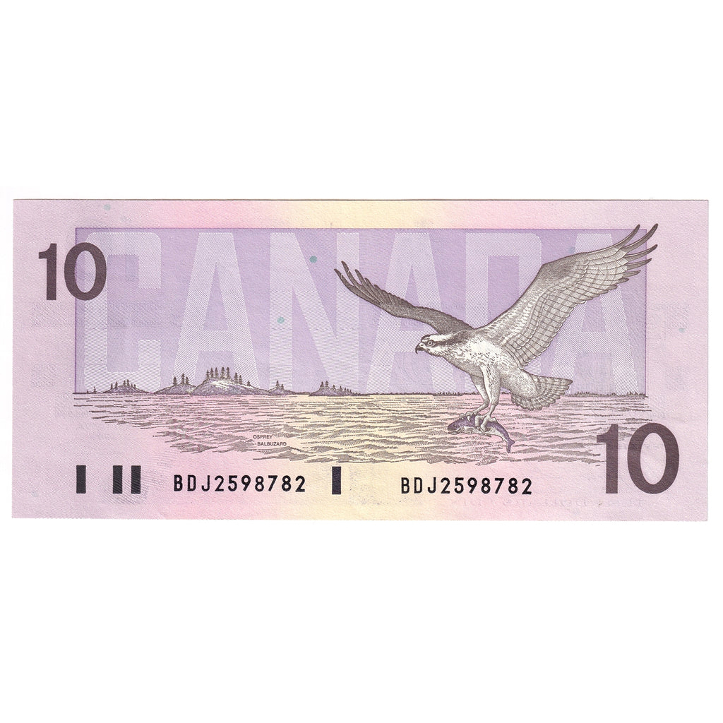 BC-57b 1989 Canada $10 Bonin-Thiessen, BDJ, Almost Uncirculated (AU50)