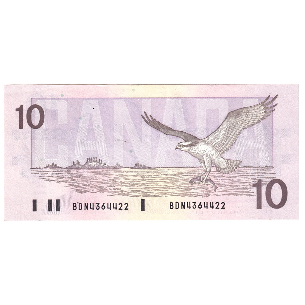 BC-57b 1989 Canada $10 Bonin-Thiessen, BDN, Almost Uncirculated (AU50)