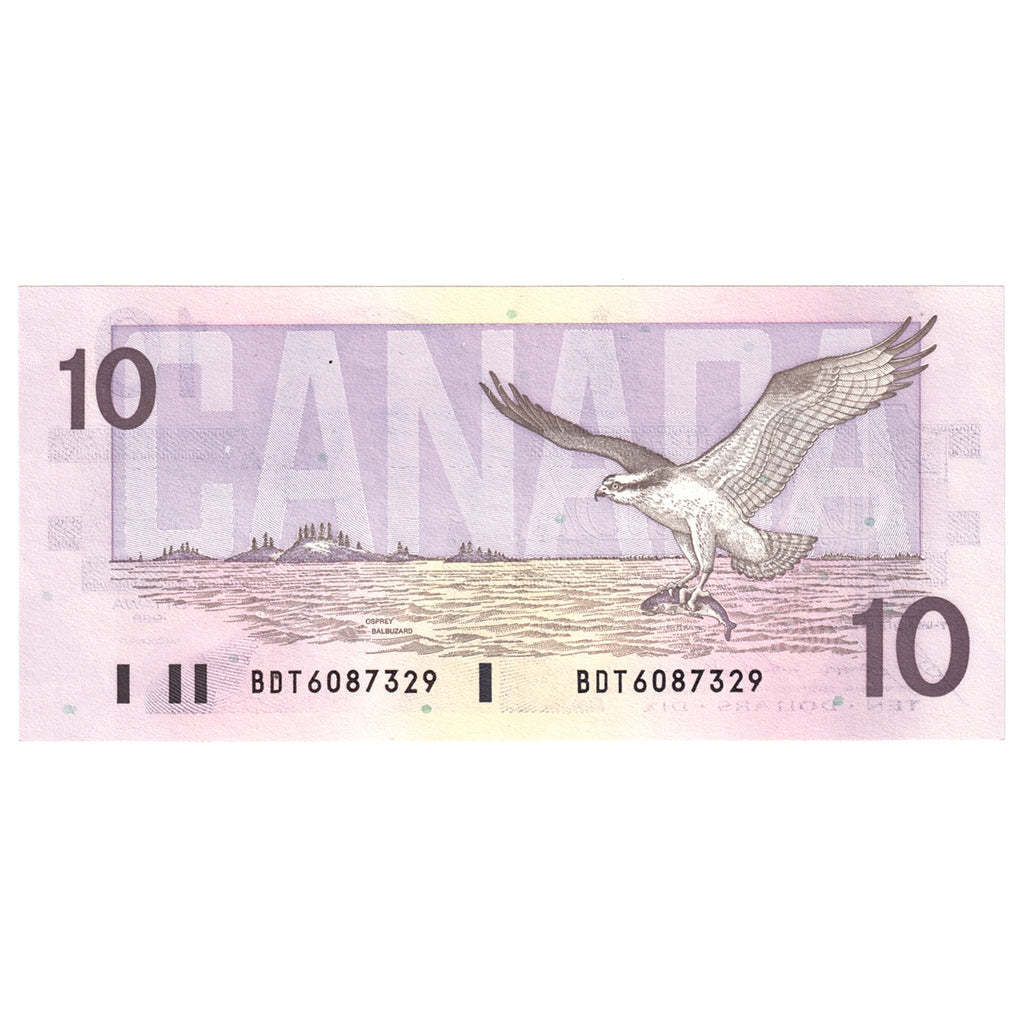 BC-57b 1989 Canada $10 Bonin-Thiessen, BDT, Almost Uncirculated (AU50)