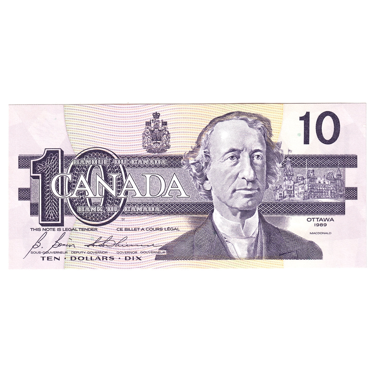 BC-57b 1989 Canada $10 Bonin-Thiessen, BDZ, AU-UNC (AU55)