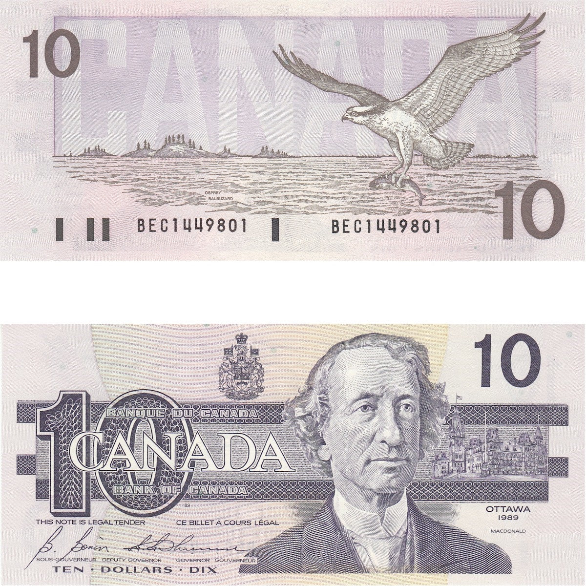 BC-57b 1989 Canada $10 Bonin-Thiessen, BEC, Uncirculated (MS60)