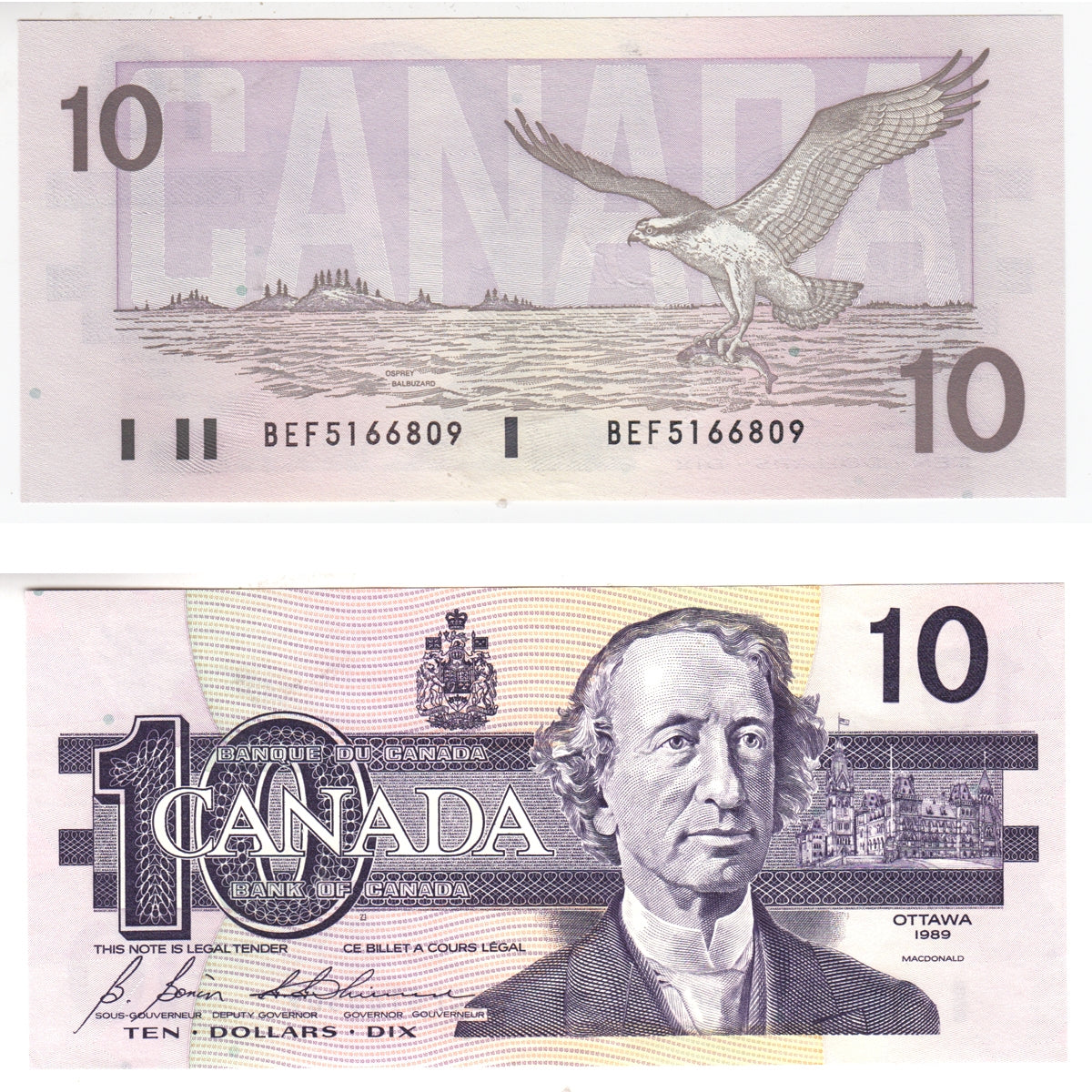 BC-57b 1989 Canada $10 Bonin-Thiessen, BEF, AU-UNC (AU55)