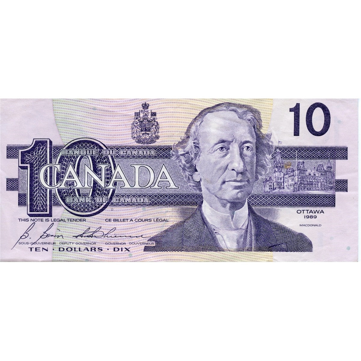 BC-57b 1989 Canada $10 Bonin-Thiessen, BEF, VF-EF (VF30)