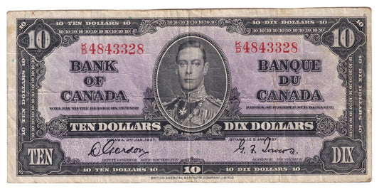 BC-24b 1937 Canada $10 Gordon-Towers, K/D, CIRC
