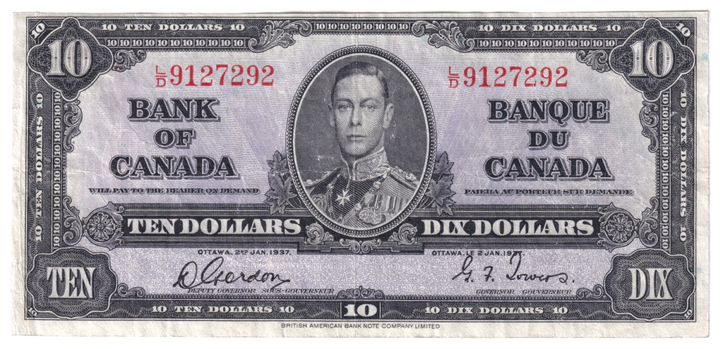 BC-24b 1937 Canada $10 Gordon-Towers, L/D, CIRC