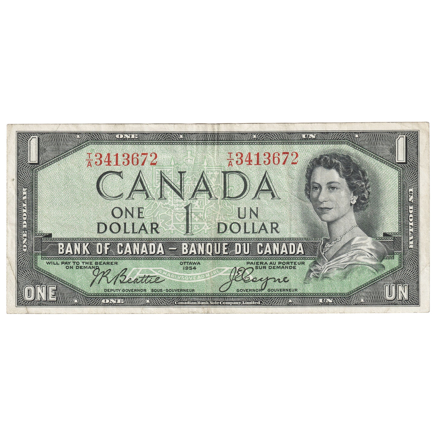 BC-29b 1954 Canada $1 Beattie-Coyne, Devil's Face, T/A, VF