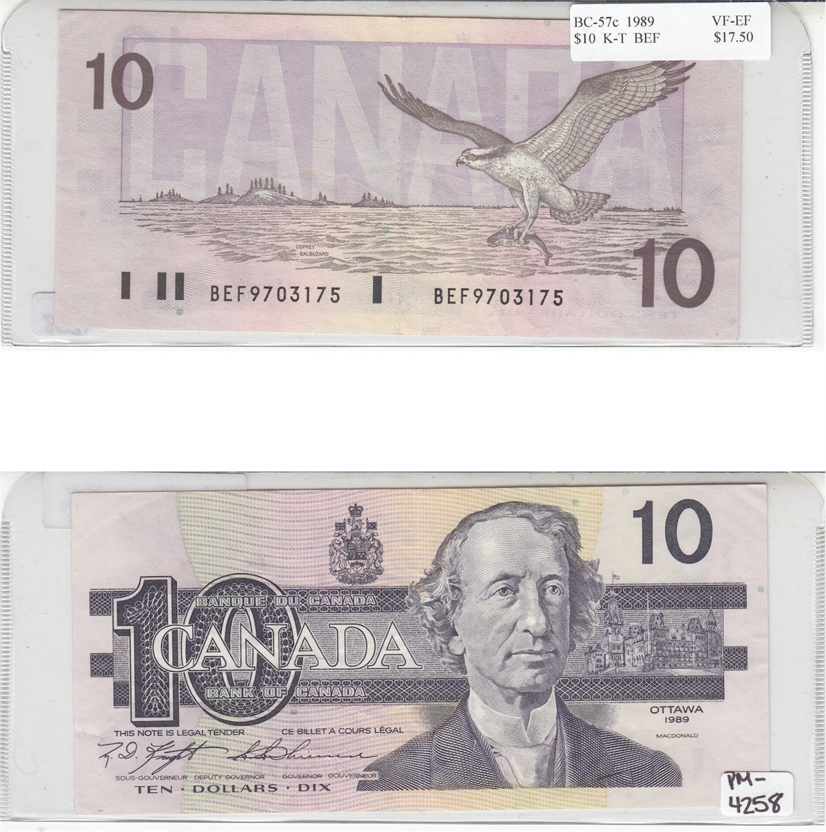 BC-57c 1989 Canada $10 Knight-Thiessen, BEF, VF-EF (VF30)