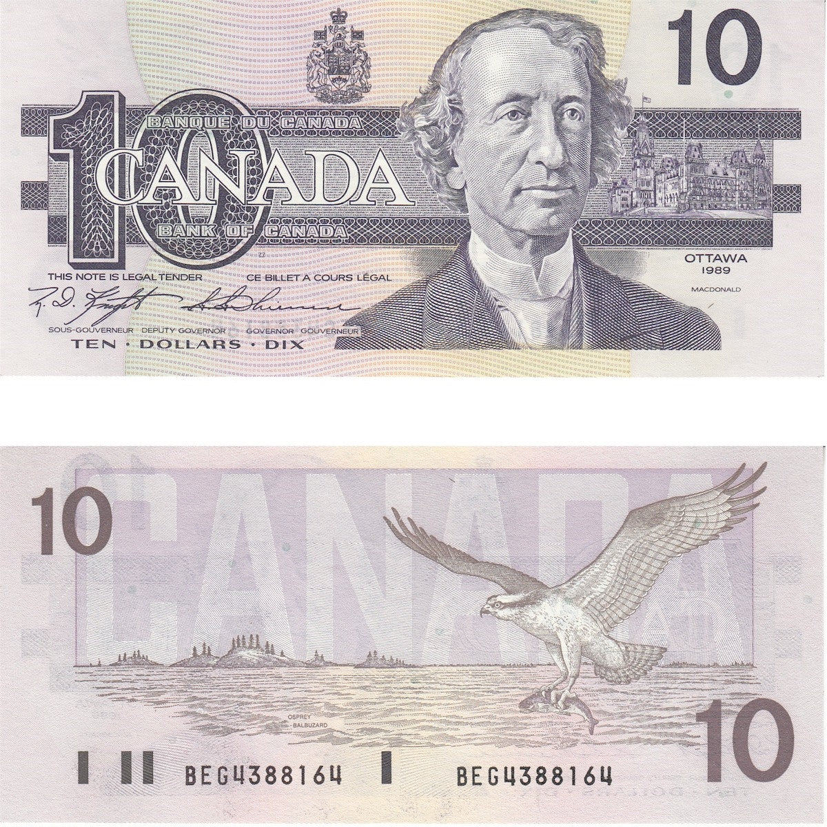 BC-57c 1989 Canada $10 Knight-Thiessen, BEG, AU-UNC (AU55)