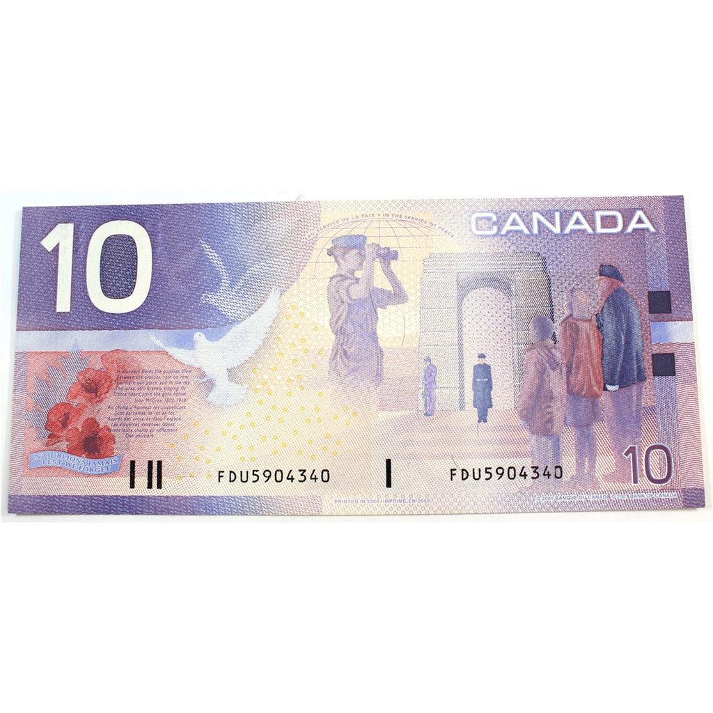 BC-63a 2000 Canada $10 Knight-Thiessen, FDU, Uncirculated (MS60)