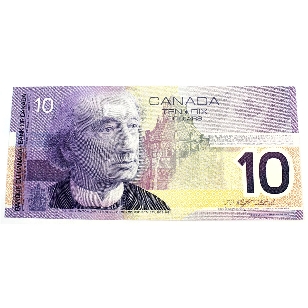 BC-63a 2000 Canada $10 Knight-Thiessen, FDW, Almost Uncirculated (AU50)