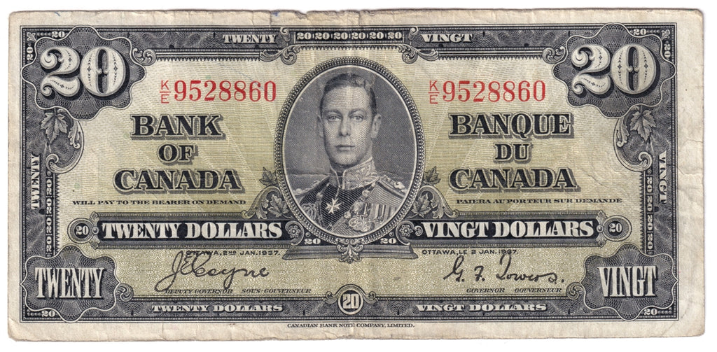 BC-25c 1937 Canada $20 Coyne-Towers, K/E, CIRC