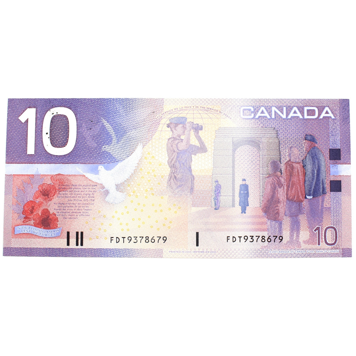 BC-63aA 2000 Canada $10 Knight-Thiessen, FDT (9.00-9.60), Almost Uncirculated (AU50)