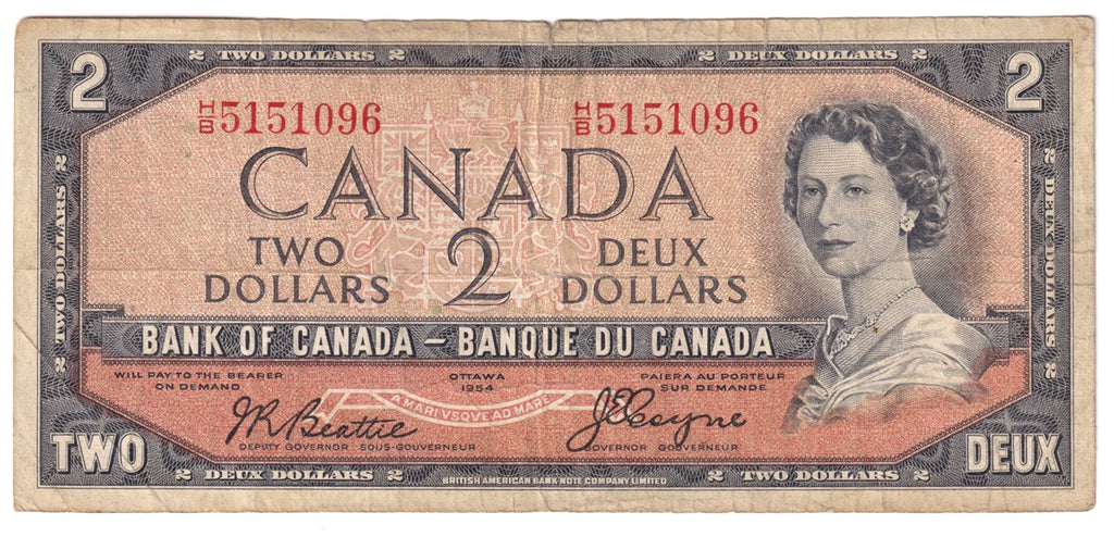 BC-30b 1954 Canada $2 Beattie-Coyne, Devil's Face, H/B, CIRC