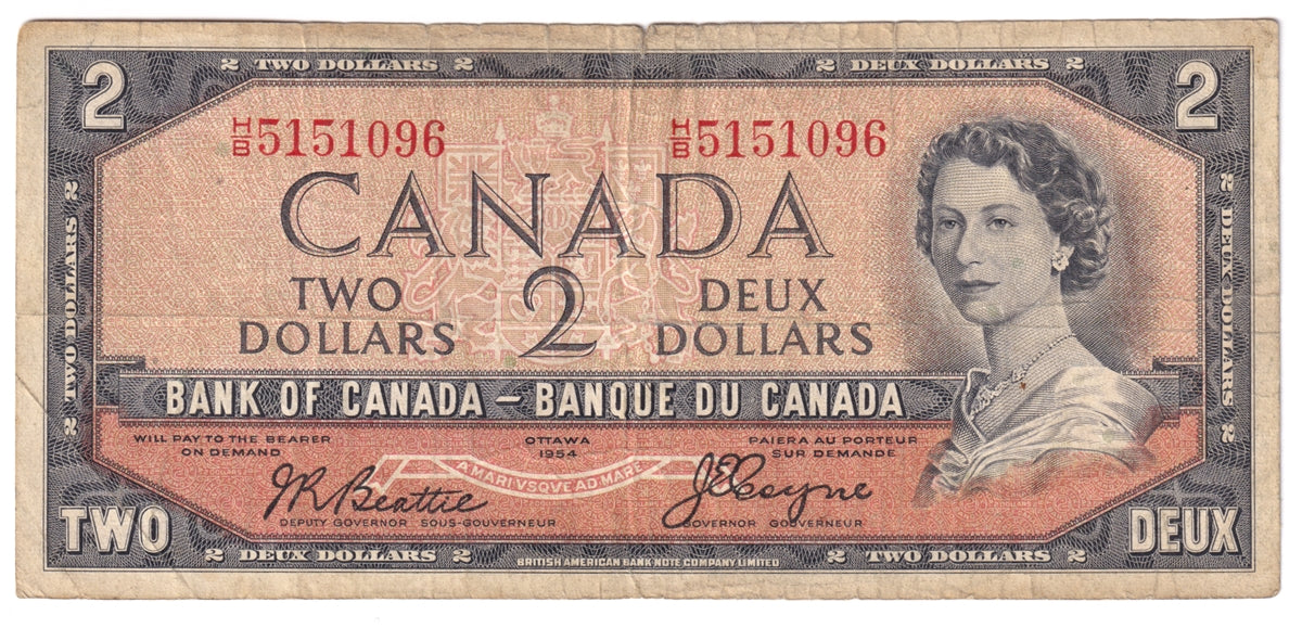 BC-30b 1954 Canada $2 Beattie-Coyne, Devil's Face, H/B, CIRC