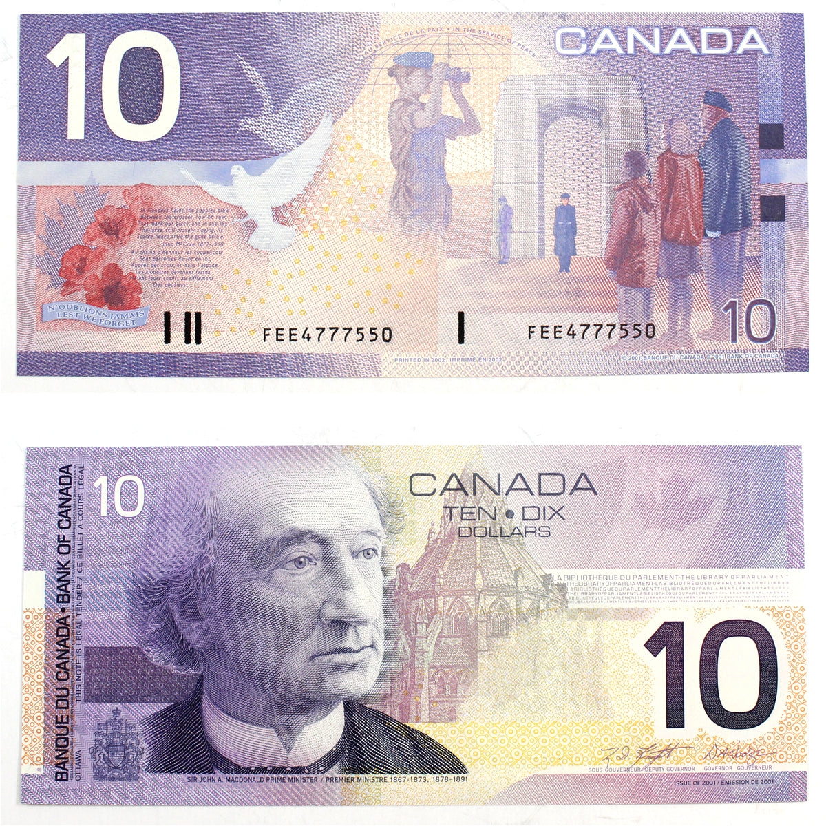 BC-63b 2002 Canada $10 Knight-Dodge, FEE, Choice Uncirculated (CUNC63)
