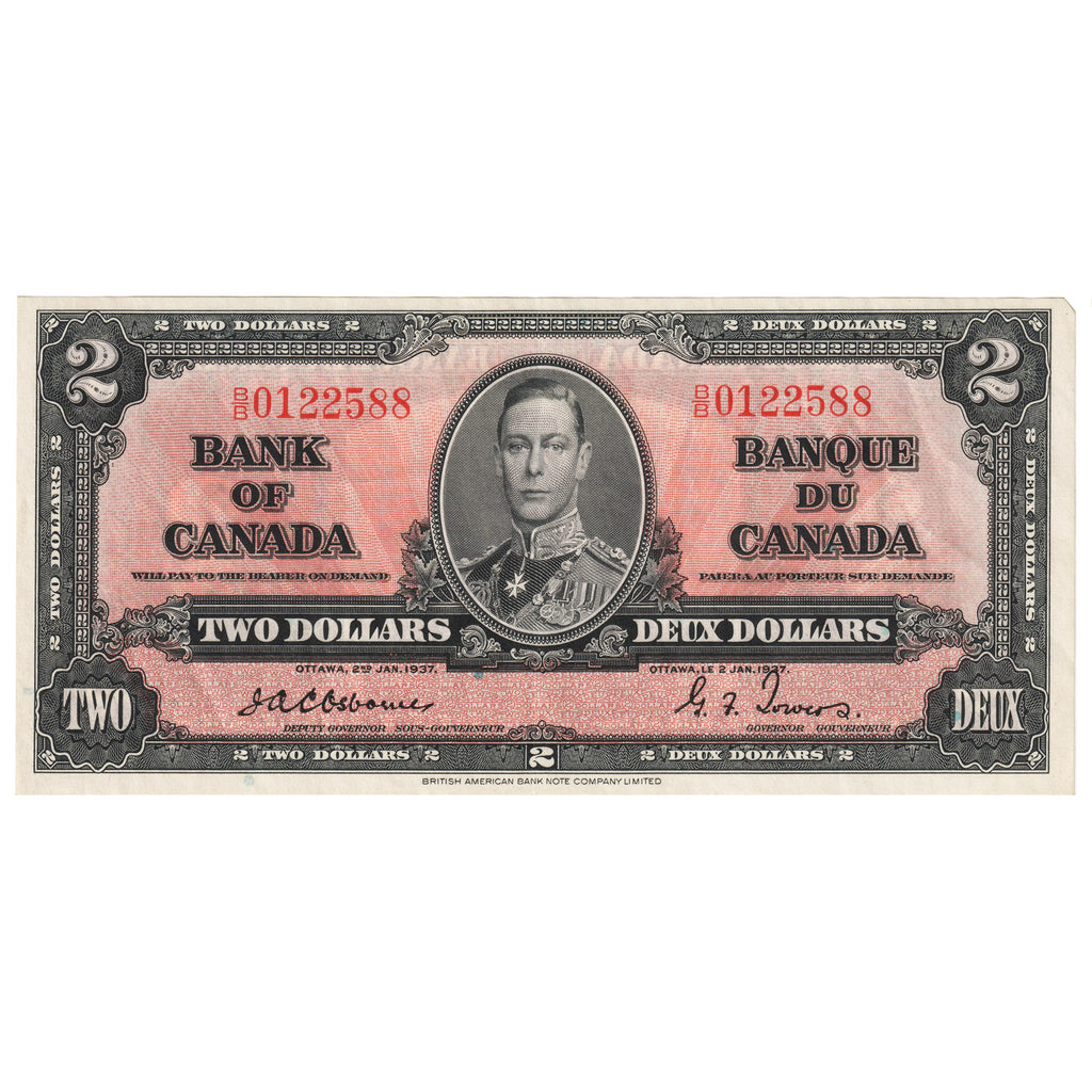 BC-22a 1937 Canada $2 Osborne-Towers, B/B, EF