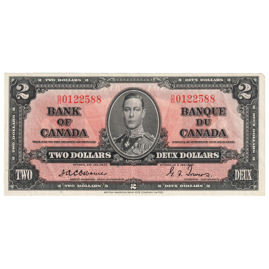 BC-22a 1937 Canada $2 Osborne-Towers, B/B, EF