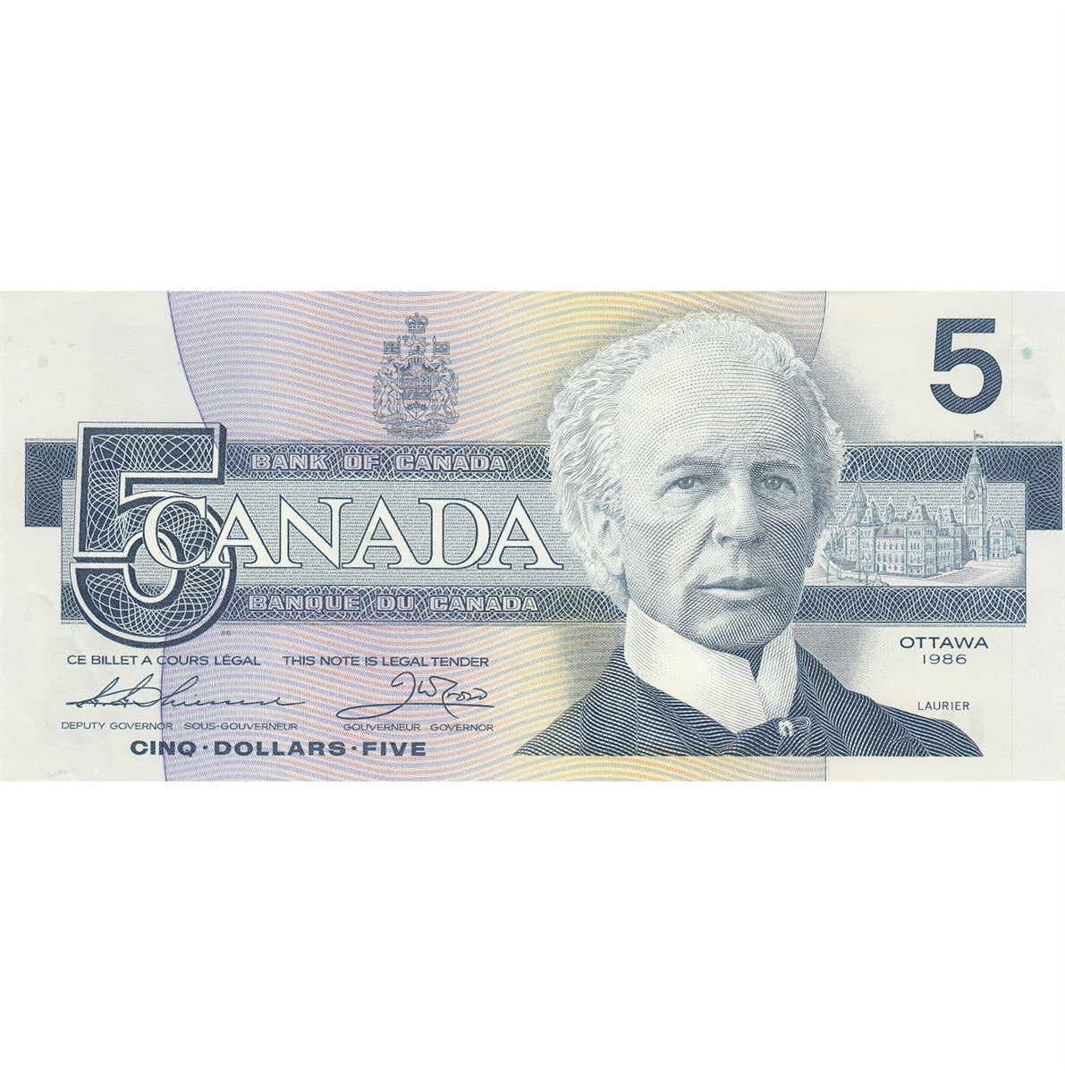 BC-56b 1986 Canada $5 Thiessen-Crow, FOD, AU-UNC (AU55)