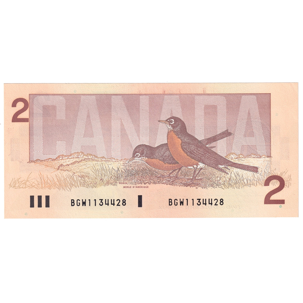 BC-55b 1986 Canada $2 Thiessen-Crow, BGW, Almost Uncirculated (AU50)
