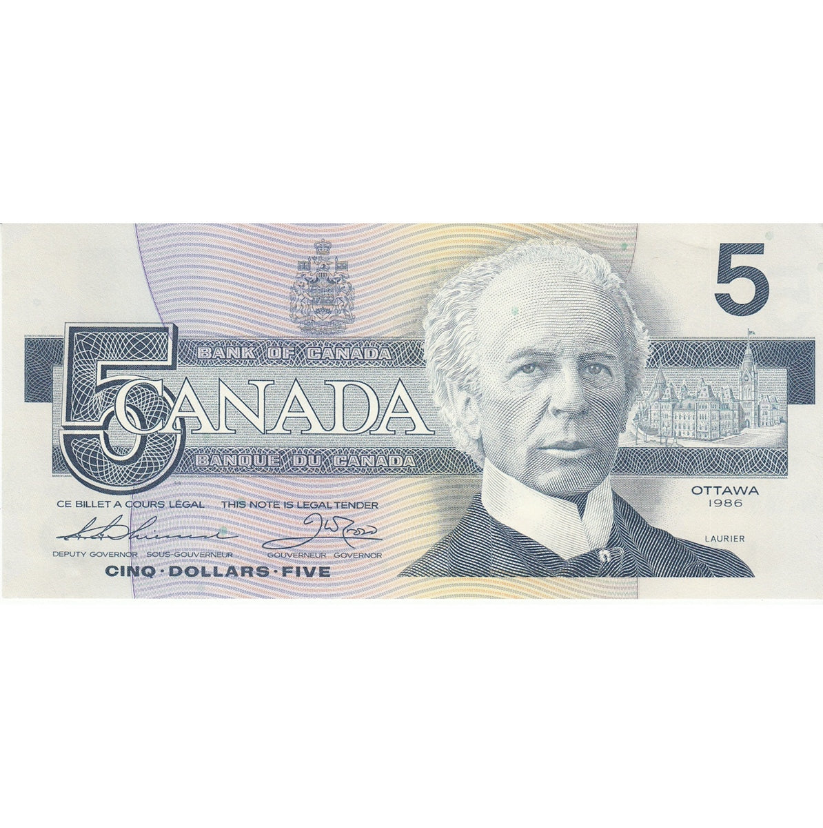 BC-56b 1986 Canada $5 Thiessen-Crow, FOE, AU-UNC