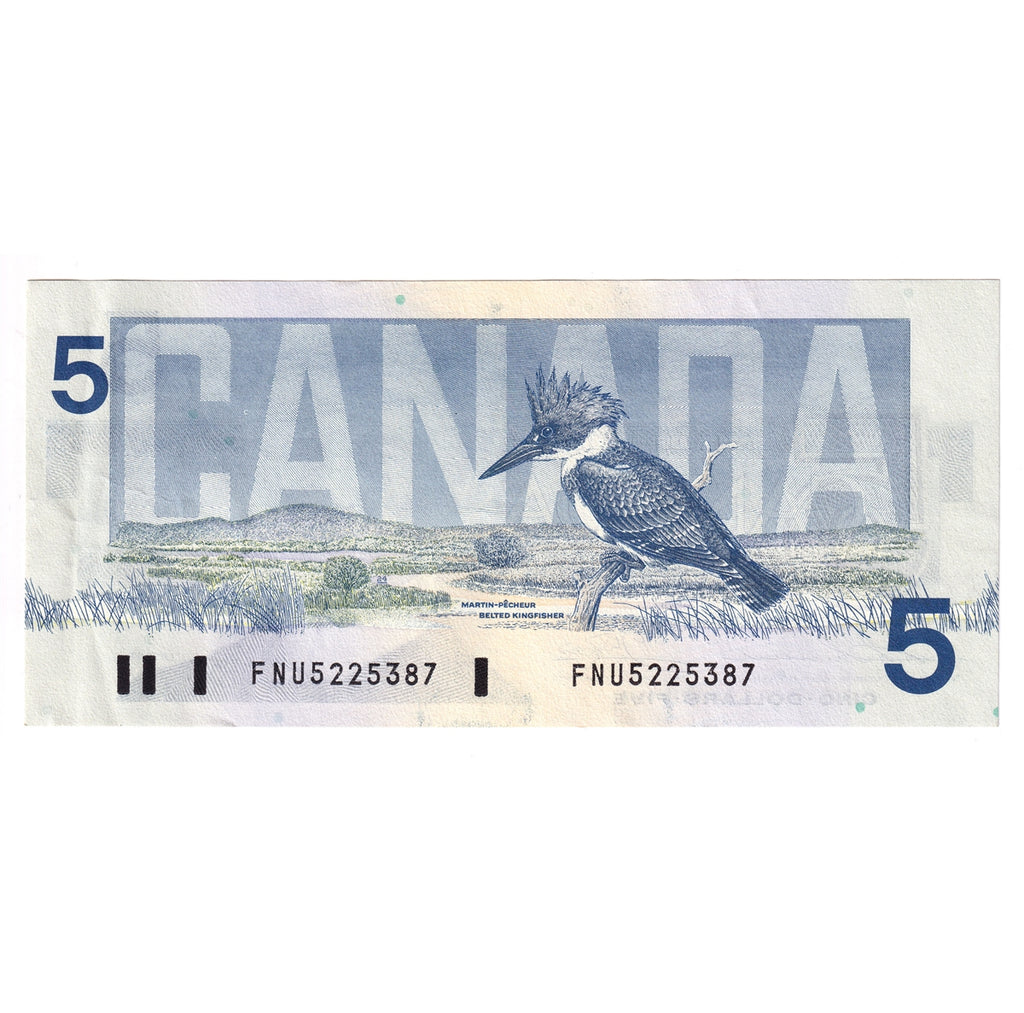 BC-56b 1986 Canada $5 Thiessen-Crow, FNU, Almost Uncirculated (AU50)
