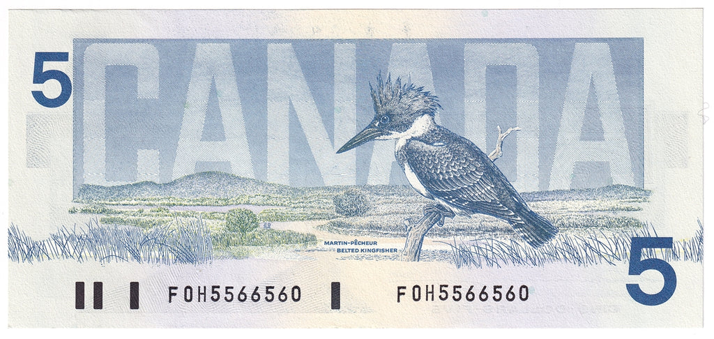 BC-56b 1986 Canada $5 Thiessen-Crow, FOH, AU-UNC (AU55)